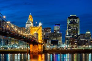 Twilight skyline Cincinnati Ohio